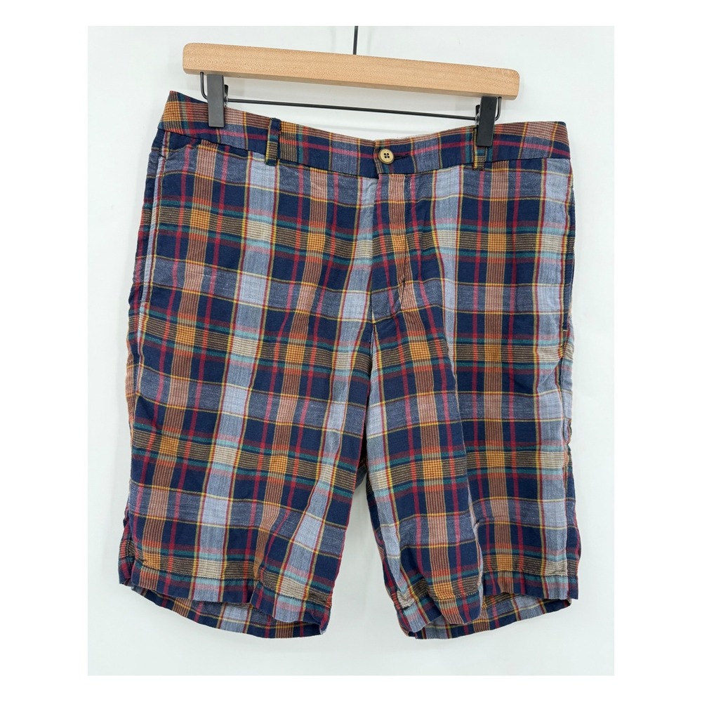 Tommy Bahama Shorts Mens 33 Blue Plaid Linen Tencel Paradise Nation